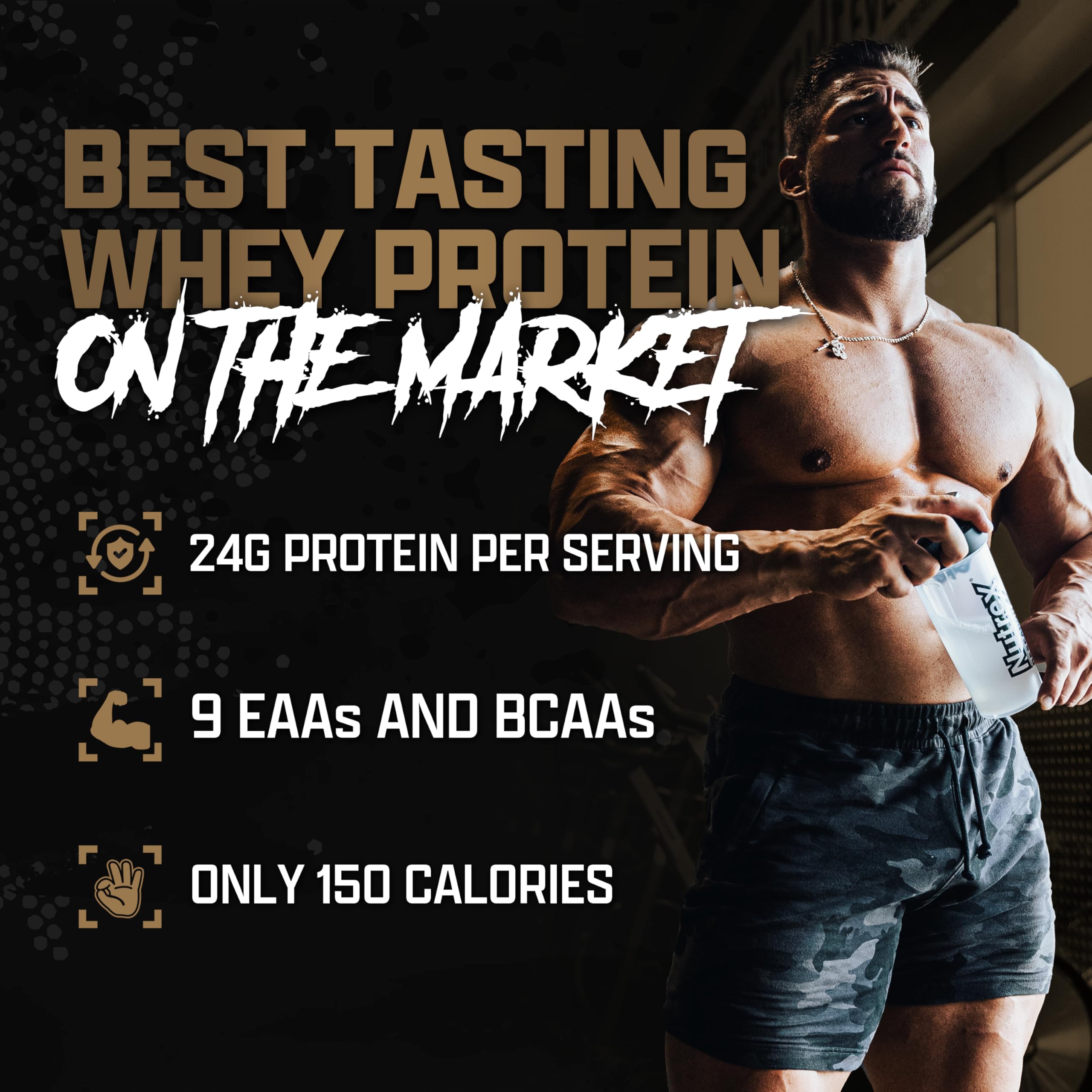 Nutrex Research Chocolate Whey Protein scoop focused on 24g lean protein per serving