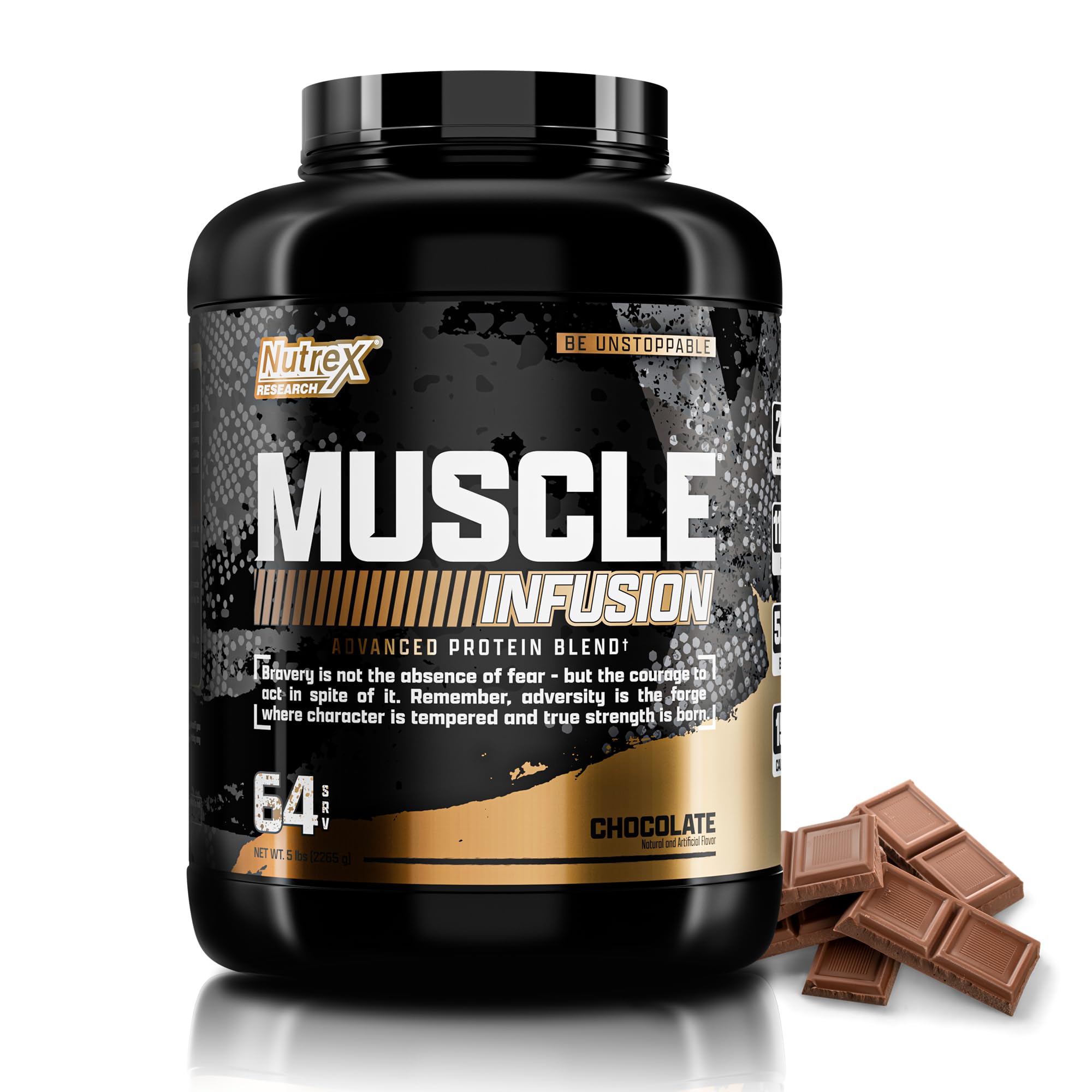 Nutrex Research Muscle Infusion bottle shows premium whey protein for post-workout recovery.