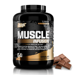 Nutrex Research Muscle Infusion bottle shows premium whey protein for post-workout recovery.