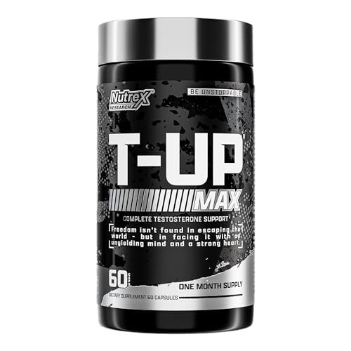 Nutrex Research T-UP bottle front with capsules, signaling performance support for workouts.