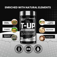 Nutrex Research T-UP capsules in hand; convenient daily support for recovery and training consistency.
