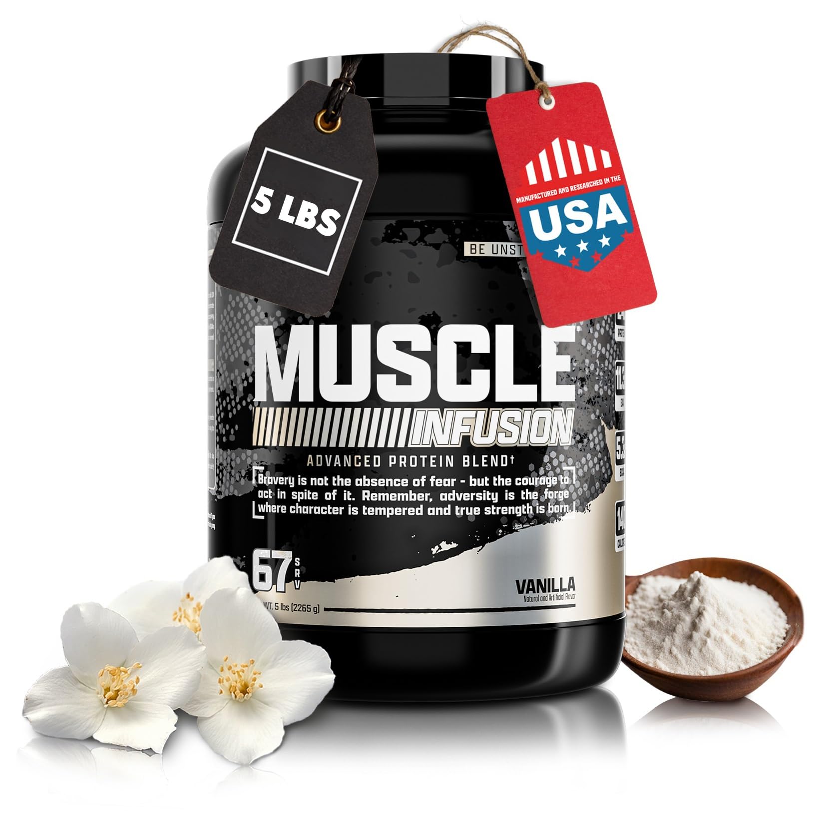 Nutrex Research vanilla whey protein tub in 5 lb size for muscle recovery support.