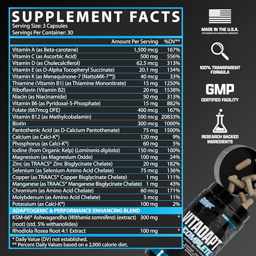 Close-up of Nutrex Vitadapt bottle showing 90 capsules