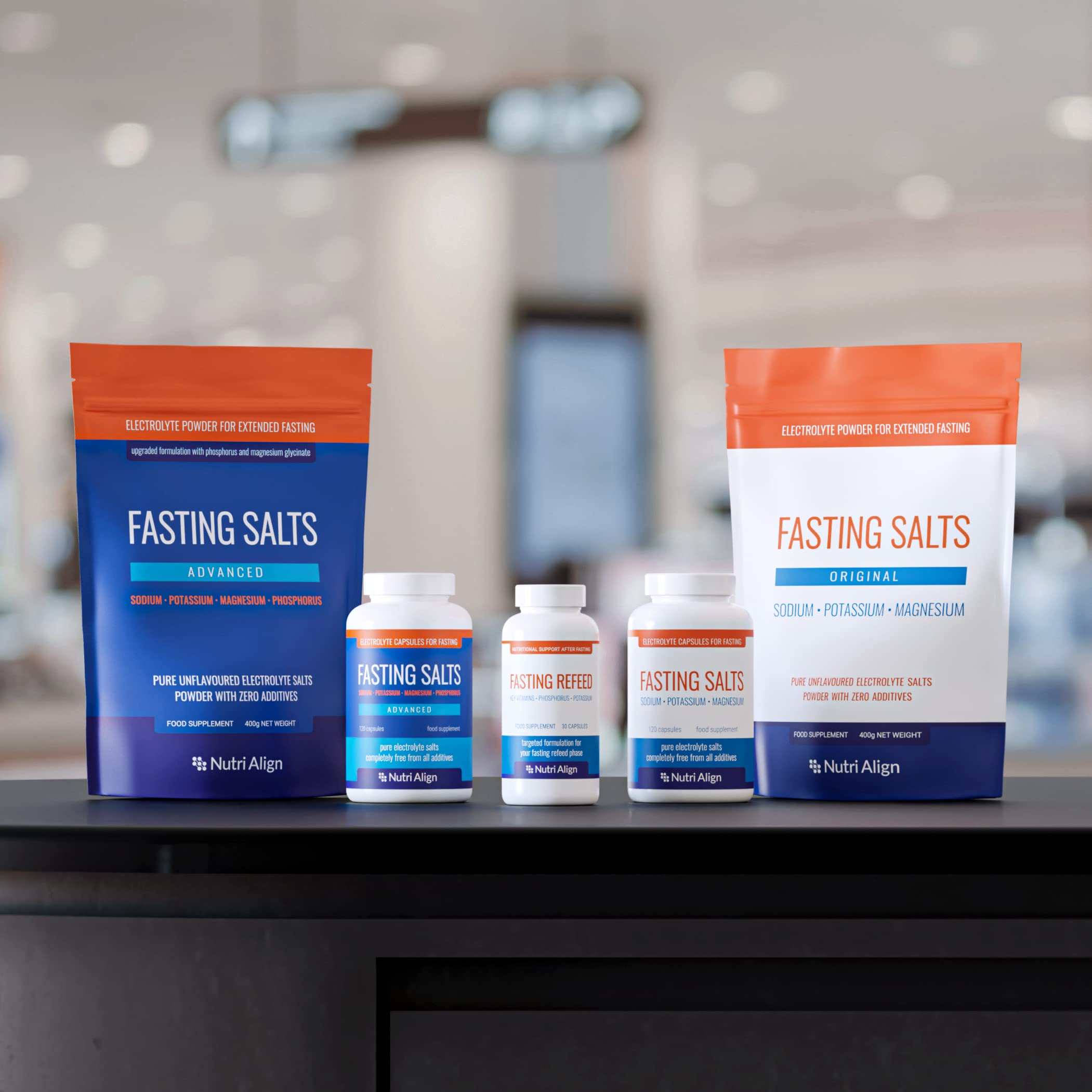 Nutri-Align Fasting Salts bottle with 120 capsules on white background