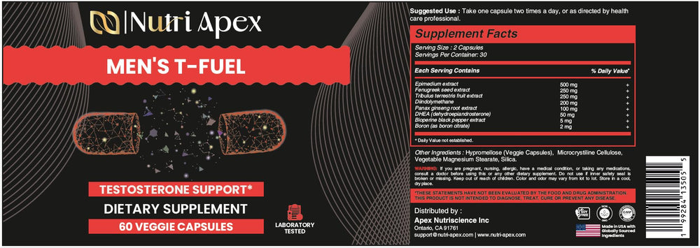 Made in USA label and lab-tested seal on Nutri Apex packaging