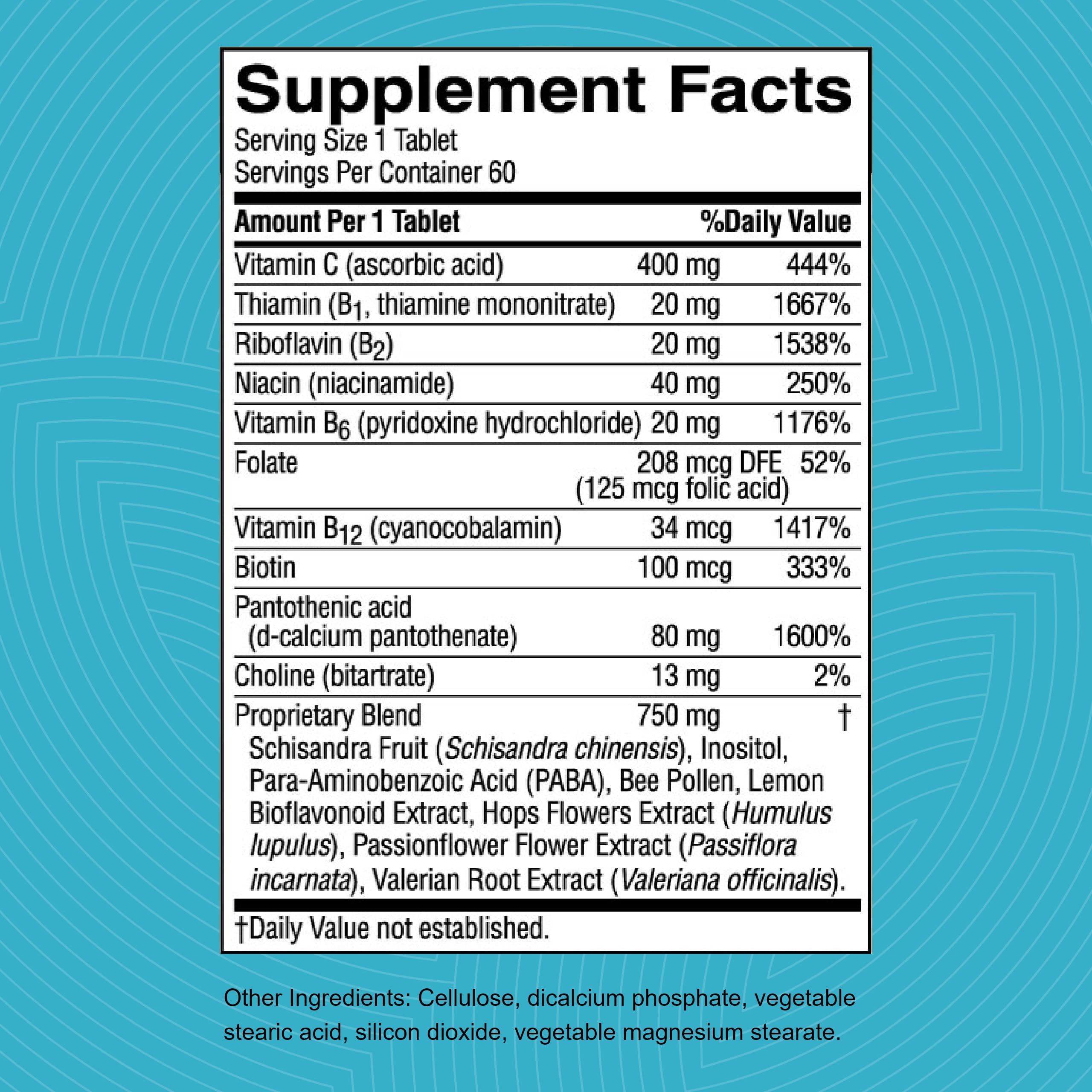 Nutri-Calm bottle back label with supplement facts