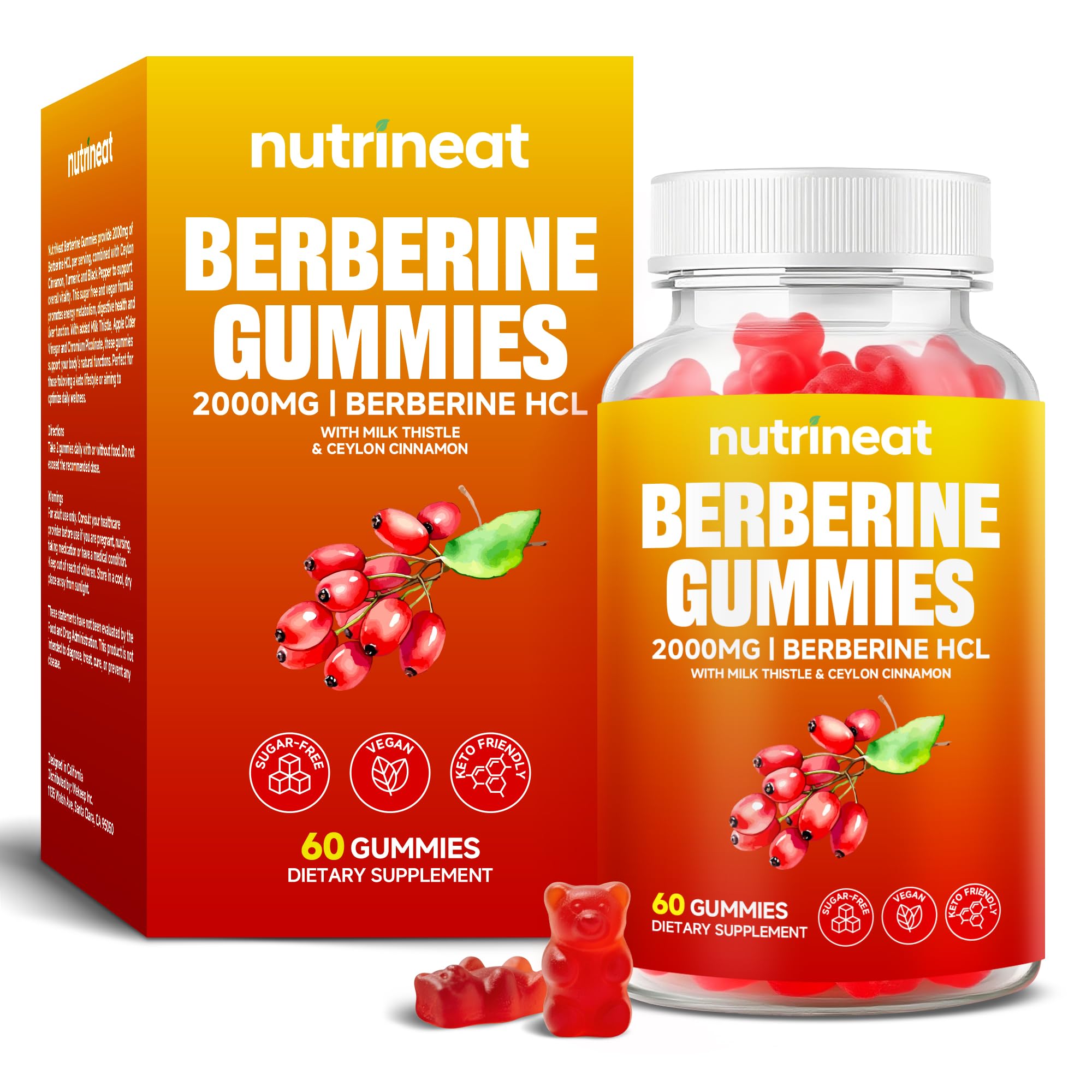 NutriNeat Berberine Gummies bottle label, 60 count