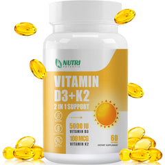 NUTRI POTENTIA D3 K2 bottle with 60 softgels on white background