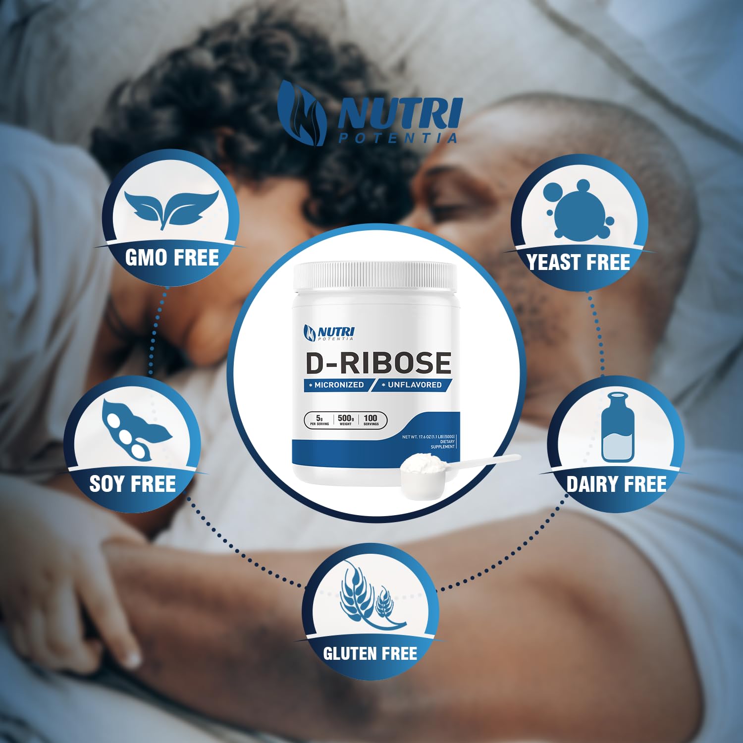 NUTRI POTENTIA Pure D-Ribose powder glass with liquid for instant use