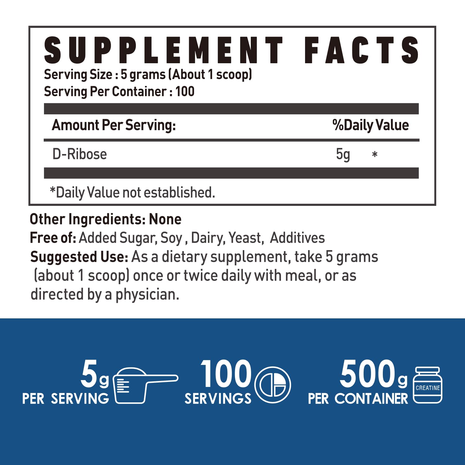 NUTRI POTENTIA Pure D-Ribose powder jar highlighting gluten-free formula