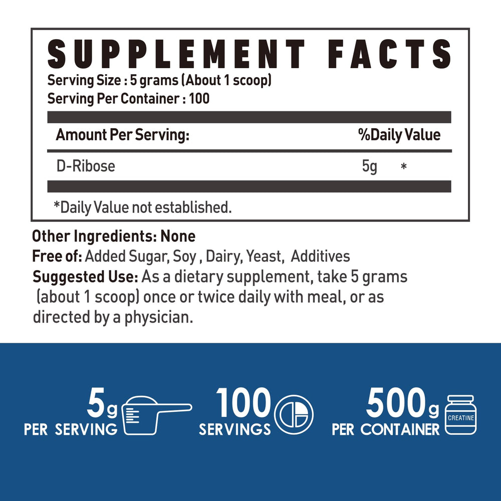 NUTRI POTENTIA Pure D-Ribose powder jar highlighting gluten-free formula