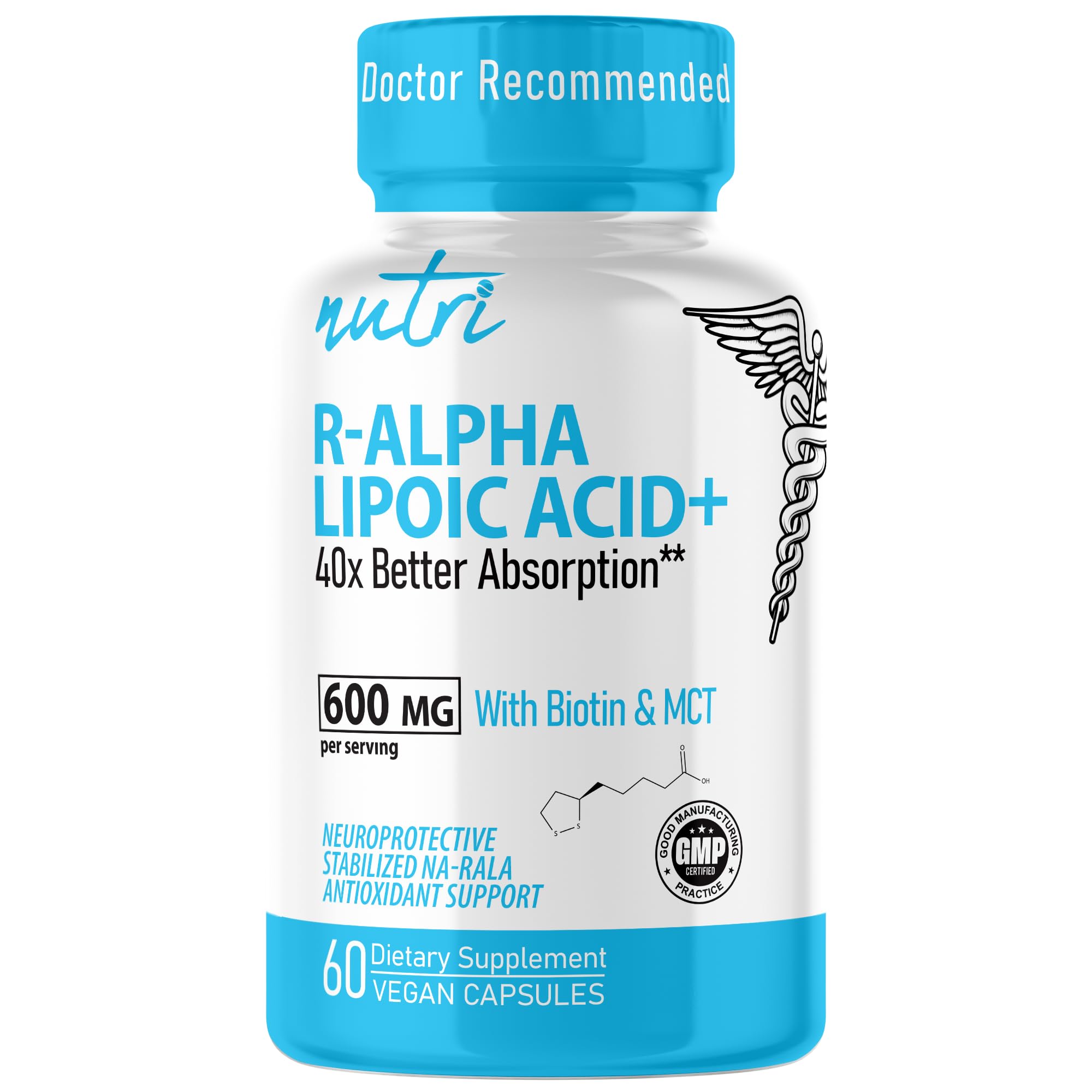 Nutri R Alpha Lipoic Acid 600mg capsules bottle with label