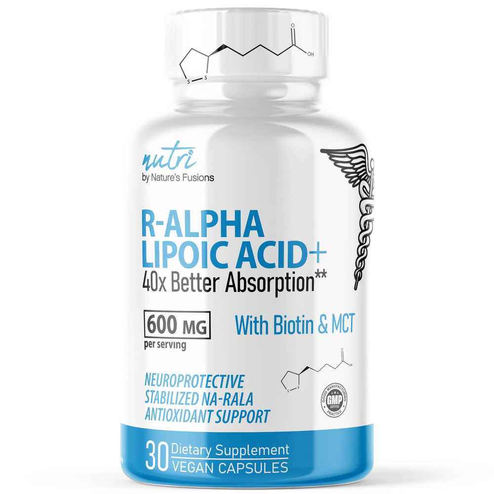 Nutri R Alpha Lipoic Acid 600mg capsules bottle label with Biotin
