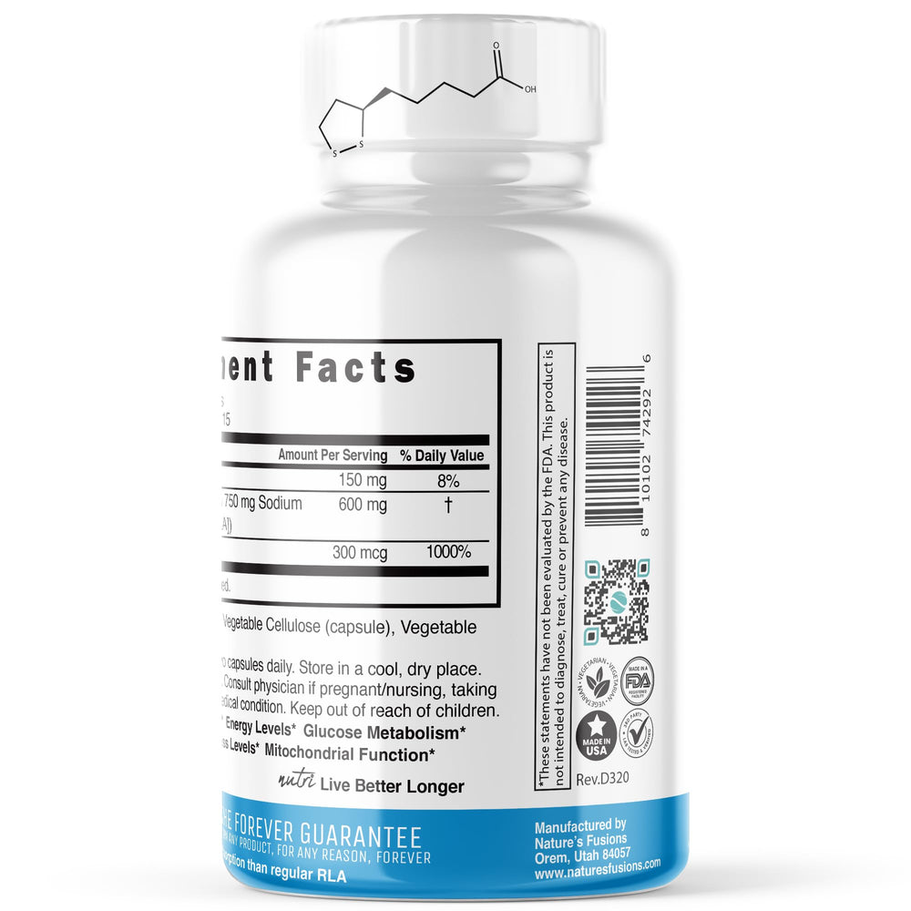 Nutri R Alpha Lipoic Acid 600mg bottle packaging and 30 vegan capsules