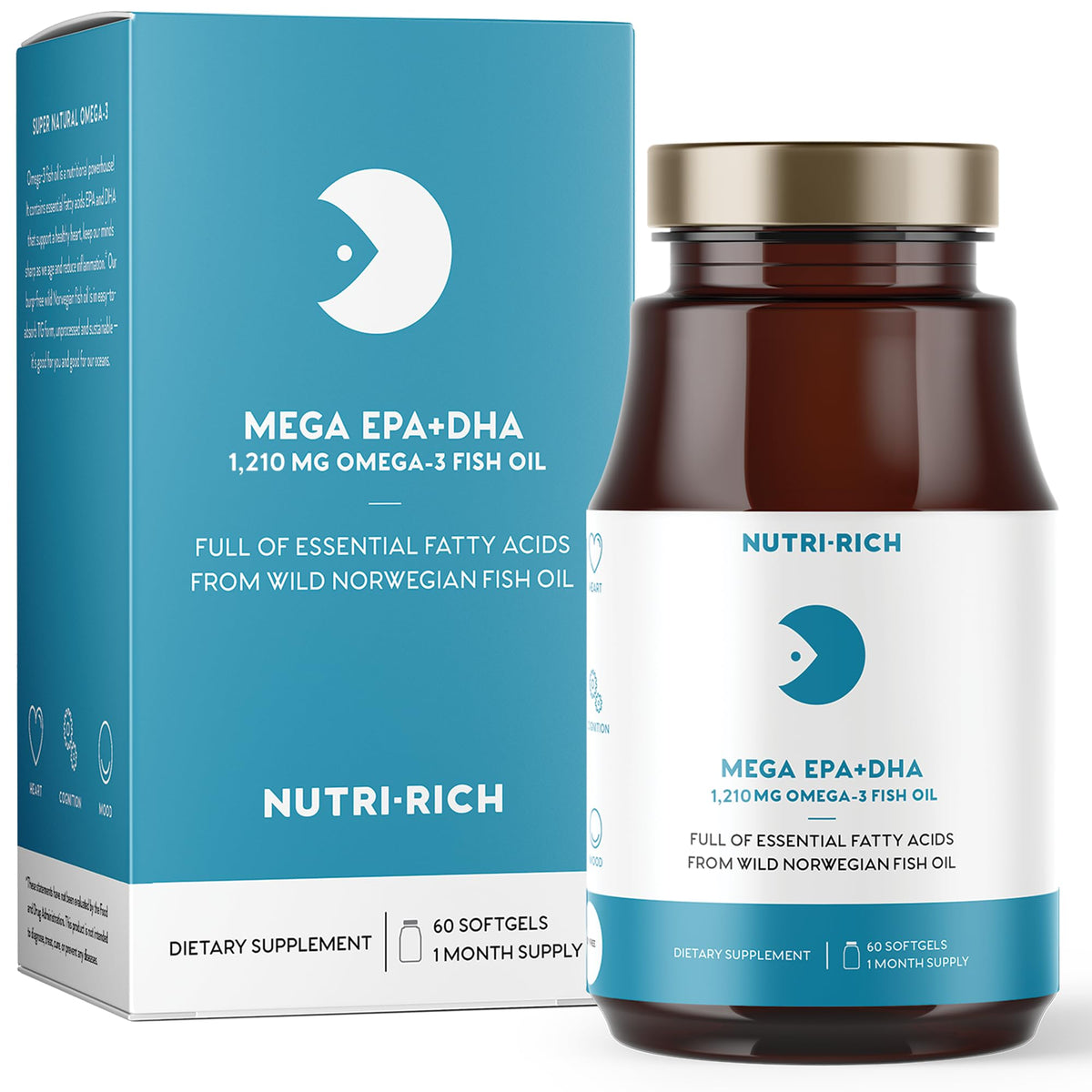 Nutri-Rich Omega-3 1210mg bottle and 60 softgels (hero image)