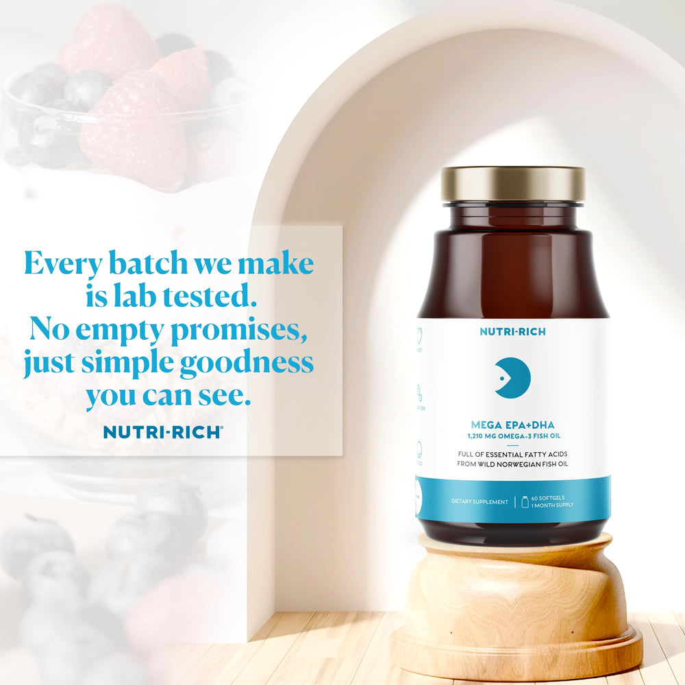 Close-up of EPA and DHA content highlight on Omega-3 label