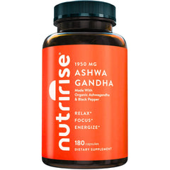 NutriRise Ashwagandha bottle and capsules close-up