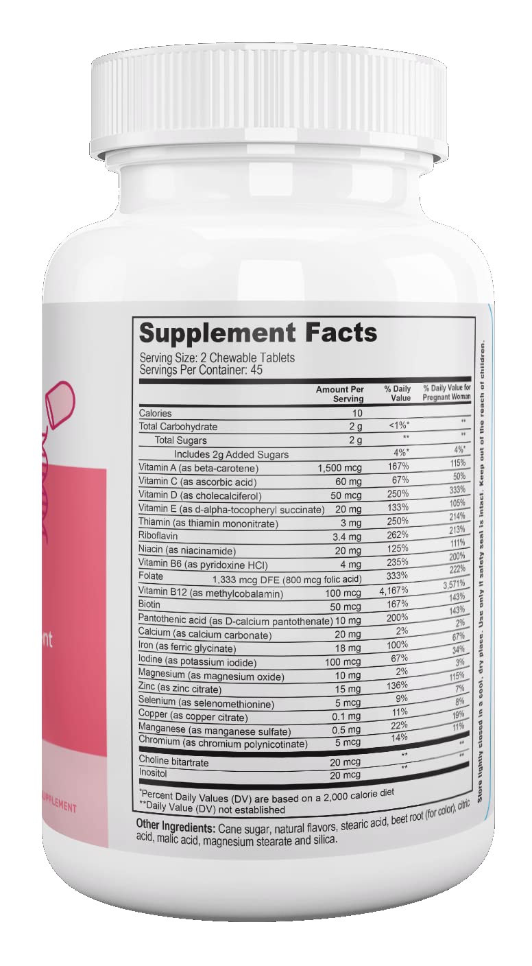Close-up of cherry-flavored prenatal chewable tablet