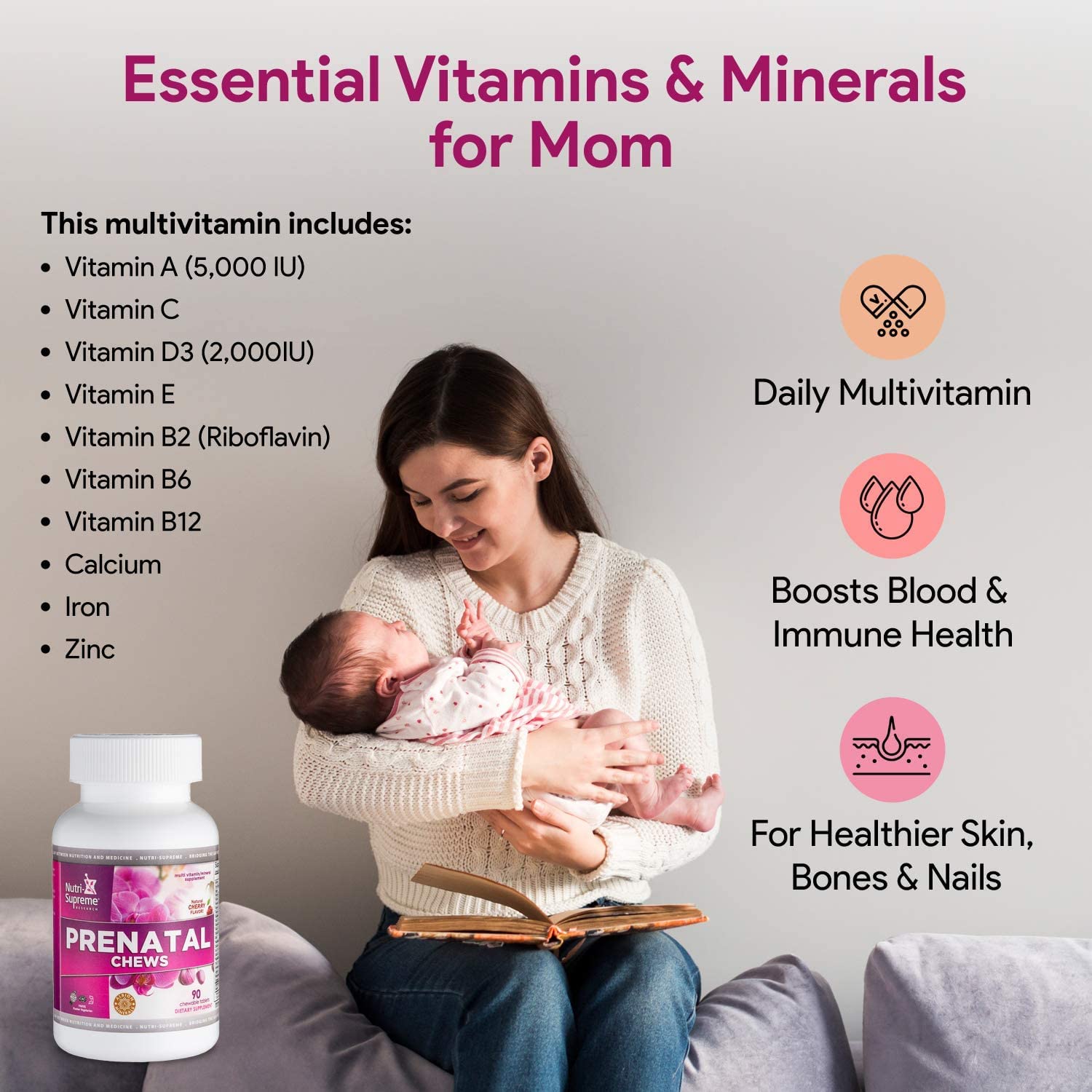 90-count bottle of Nutri Supreme Prenatal Vitamin