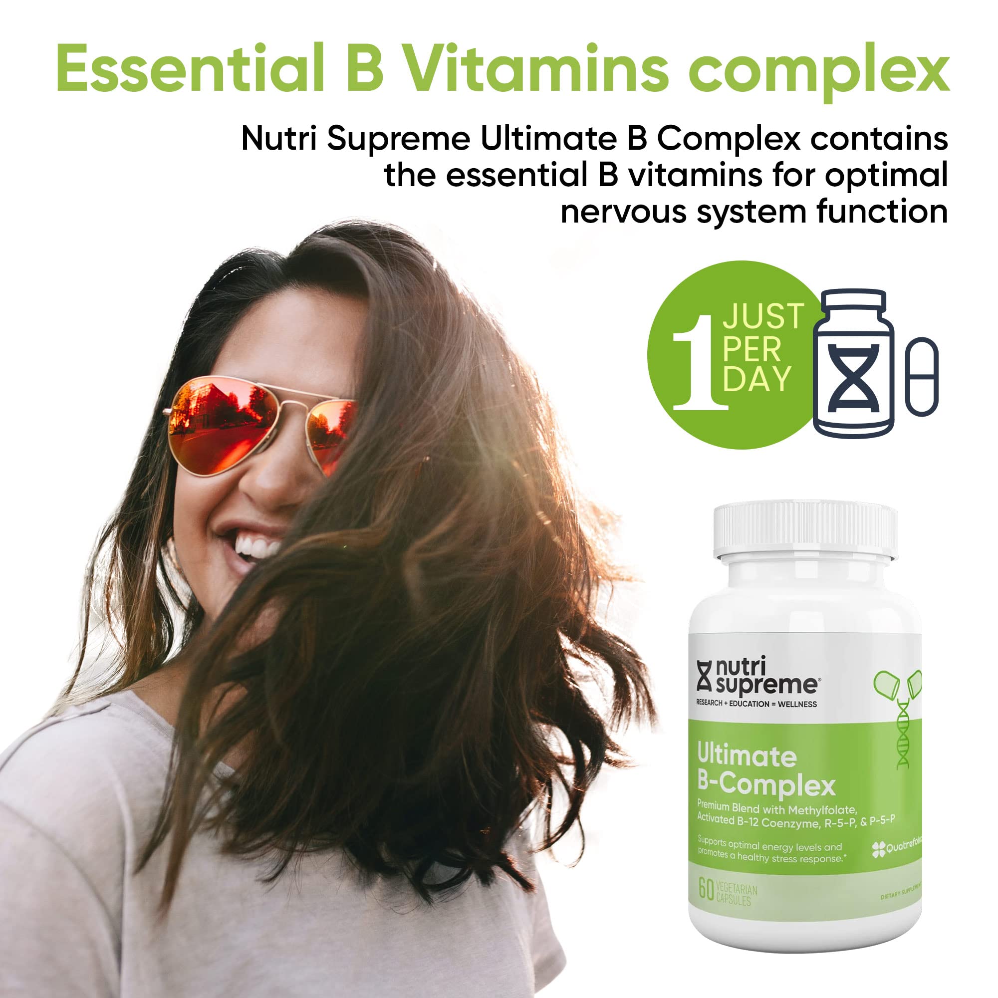 NUTRI-SUPREME RESEARCH label close-up with methylfolate mention emphasizing active folate benefit
