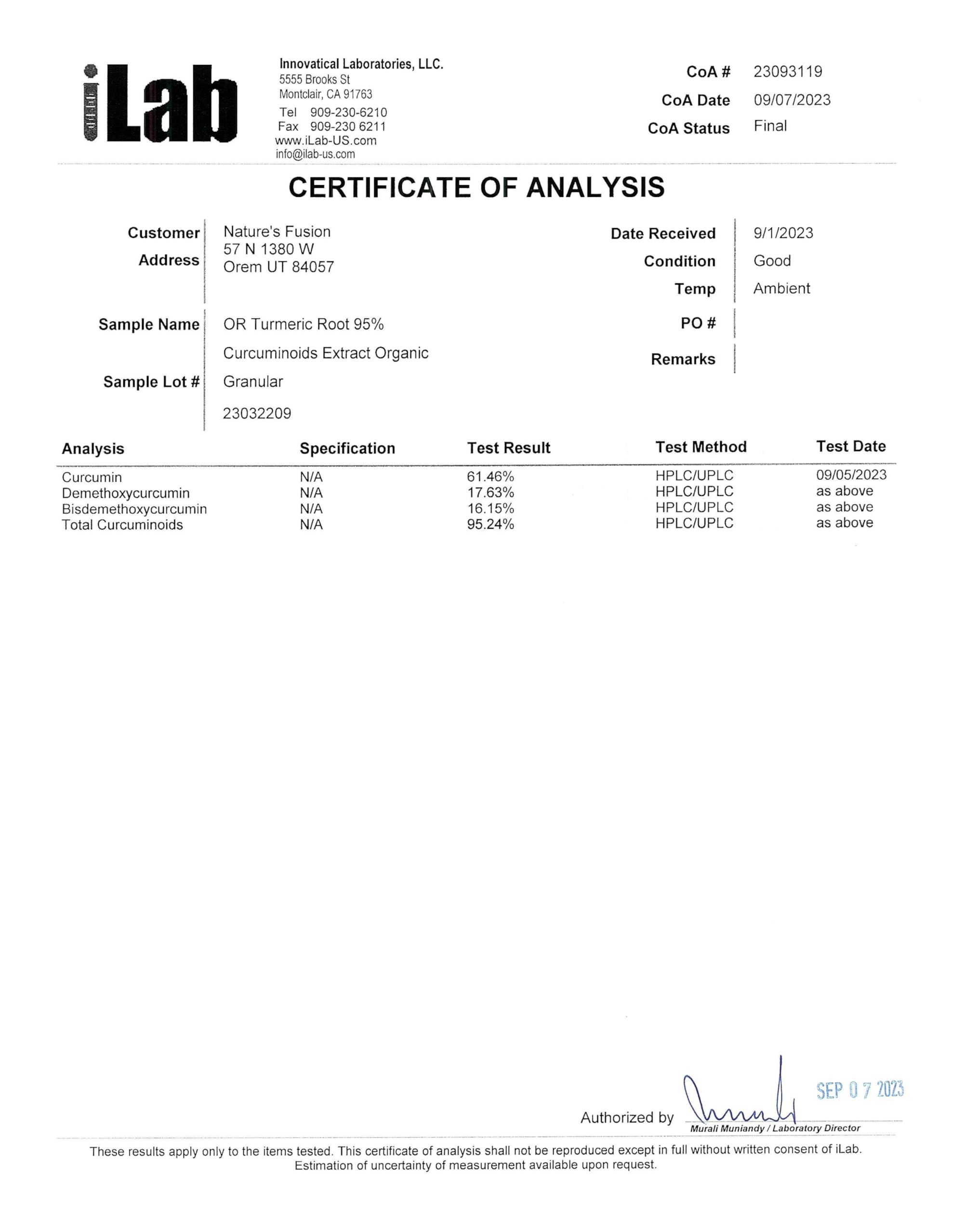 Laboratory testing certificate and USA facility signage