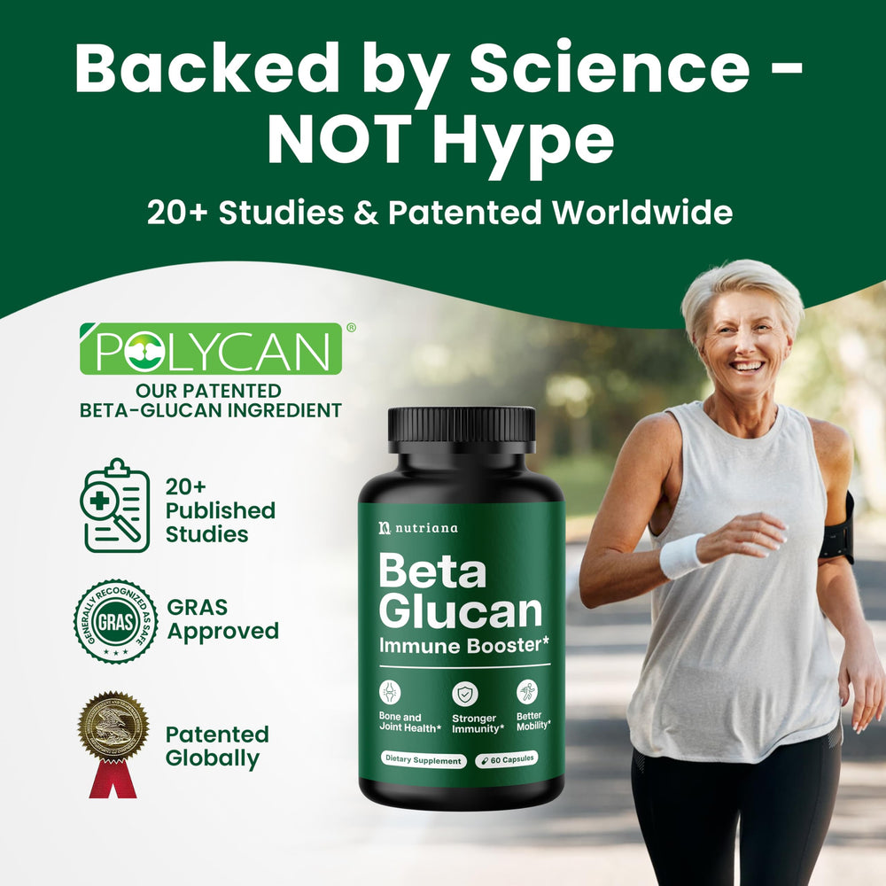 Nutriana Beta Glucan ingredients and nutrition label on packaging.