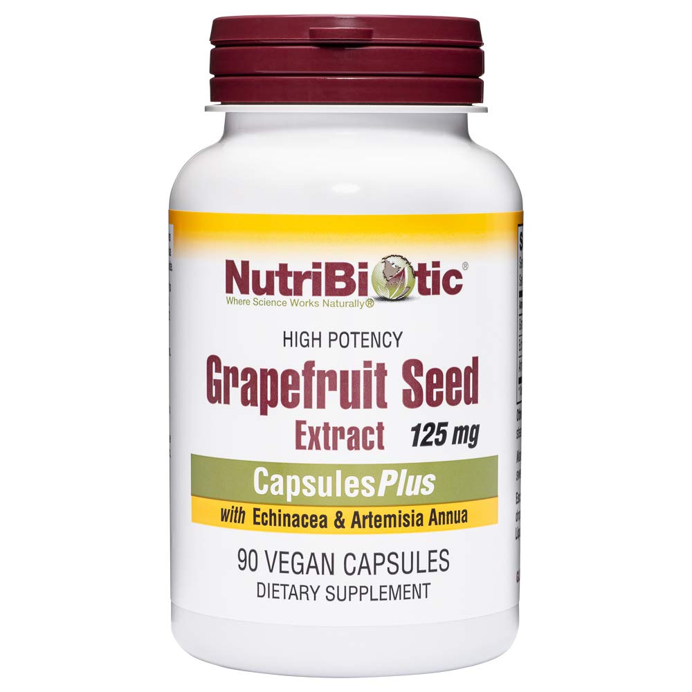 NutriBiotic Grapefruit Seed Extract Capsules Plus bottle on white background