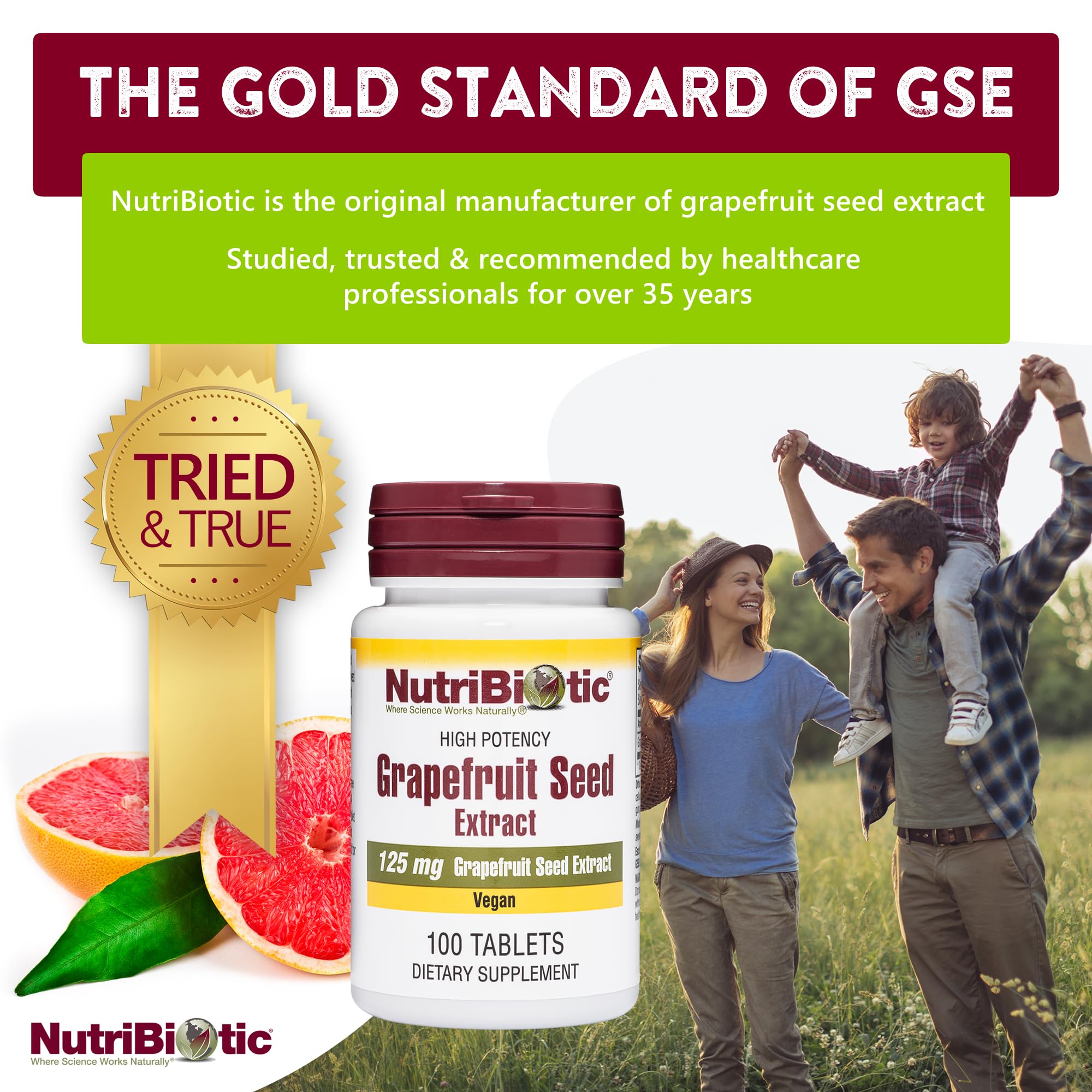 NutriBiotic GSE tablets bottle with dosage information on label