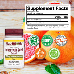 Close-up of bioflavonoids content in NutriBiotic GSE tablets