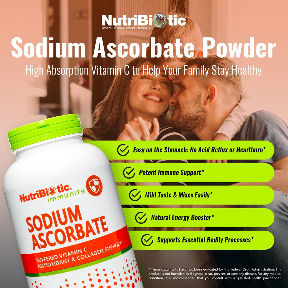 NutriBiotic Sodium Ascorbate Buffered Vitamin C Powder 16 oz - side label