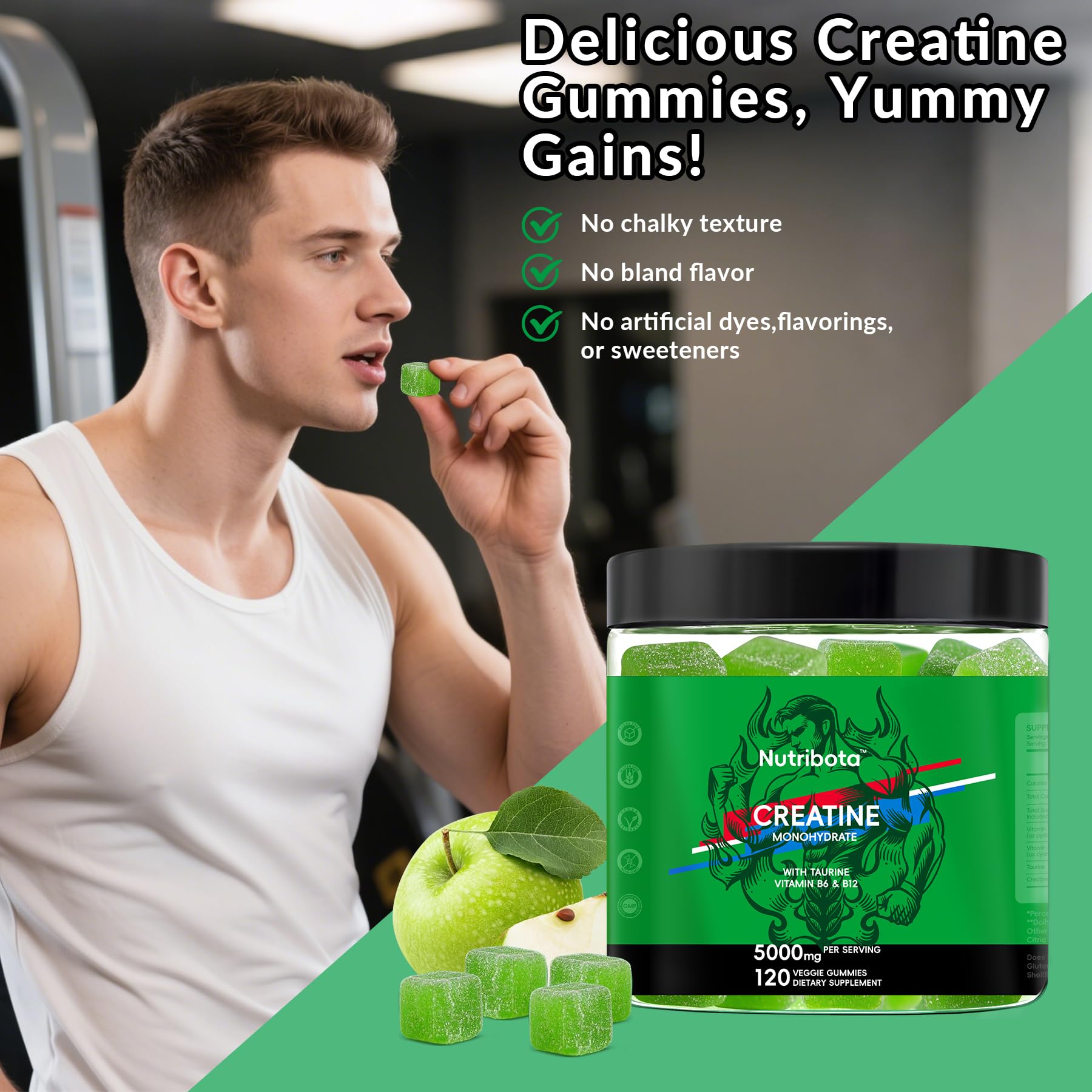 Vegan, gelatin-free, gluten-free Nutribota Creatine Monohydrate gummies