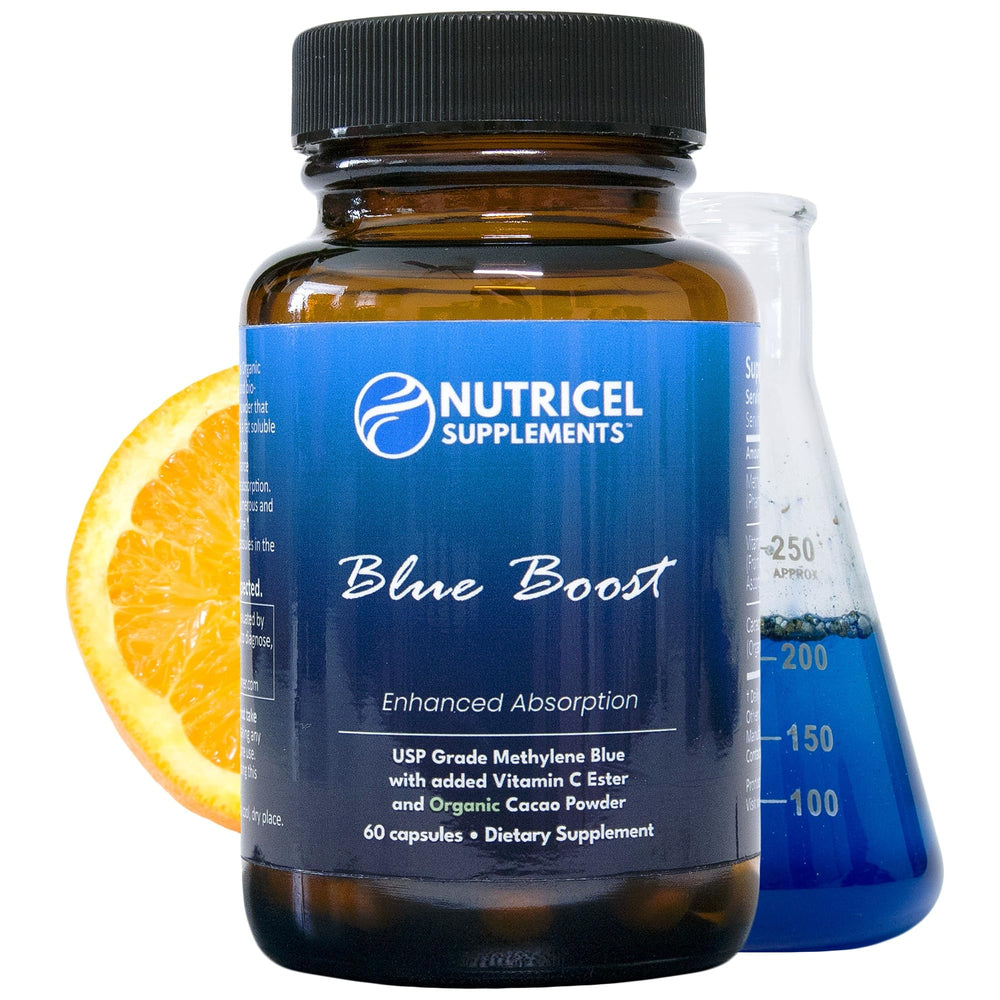 Nutricel Methylene Blue capsules in bottle front for daily use
