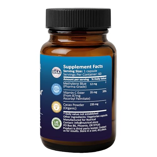 Pouring Nutricel Methylene Blue capsules to show convenient dosage
