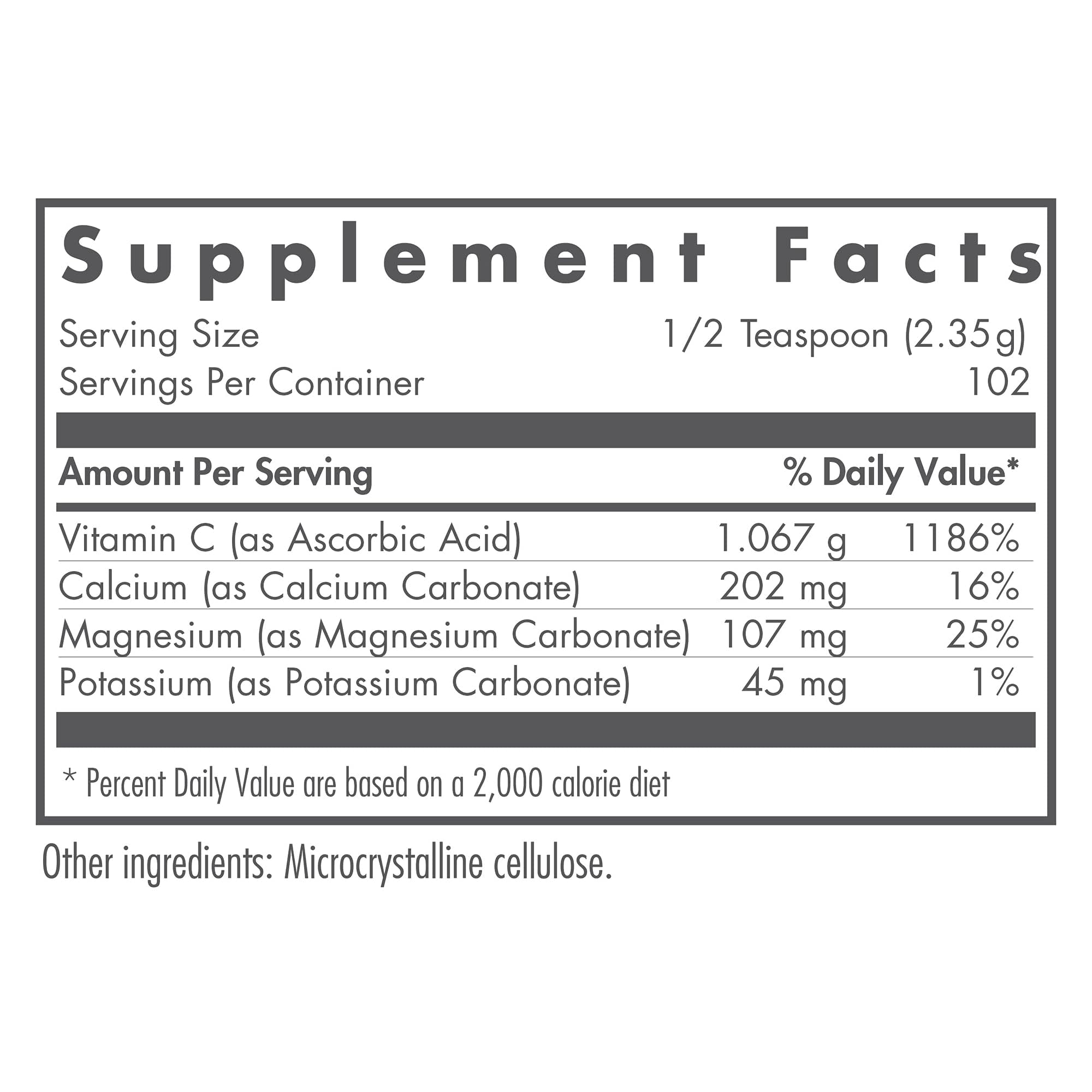 Label highlighting minerals and vitamin C content