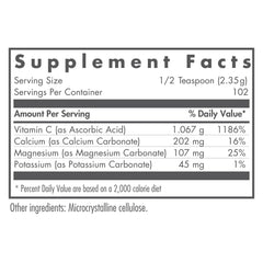 Label highlighting minerals and vitamin C content