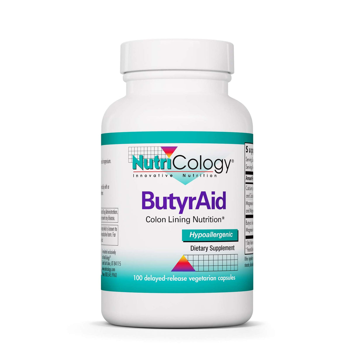 Nutricology ButyrAid 200 mg bottle label