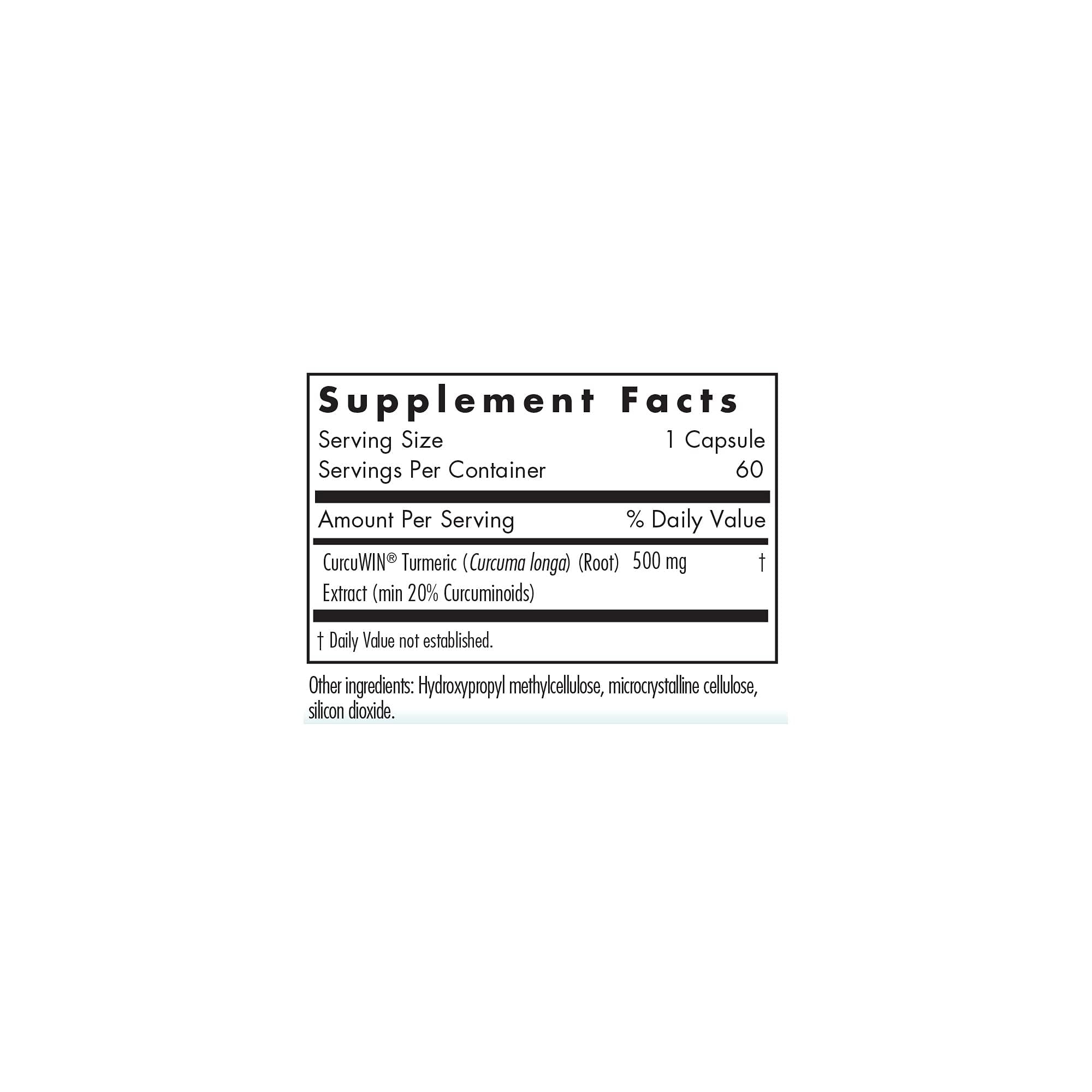 Nutricology CurcuWIN 500 bottle back label with supplement facts