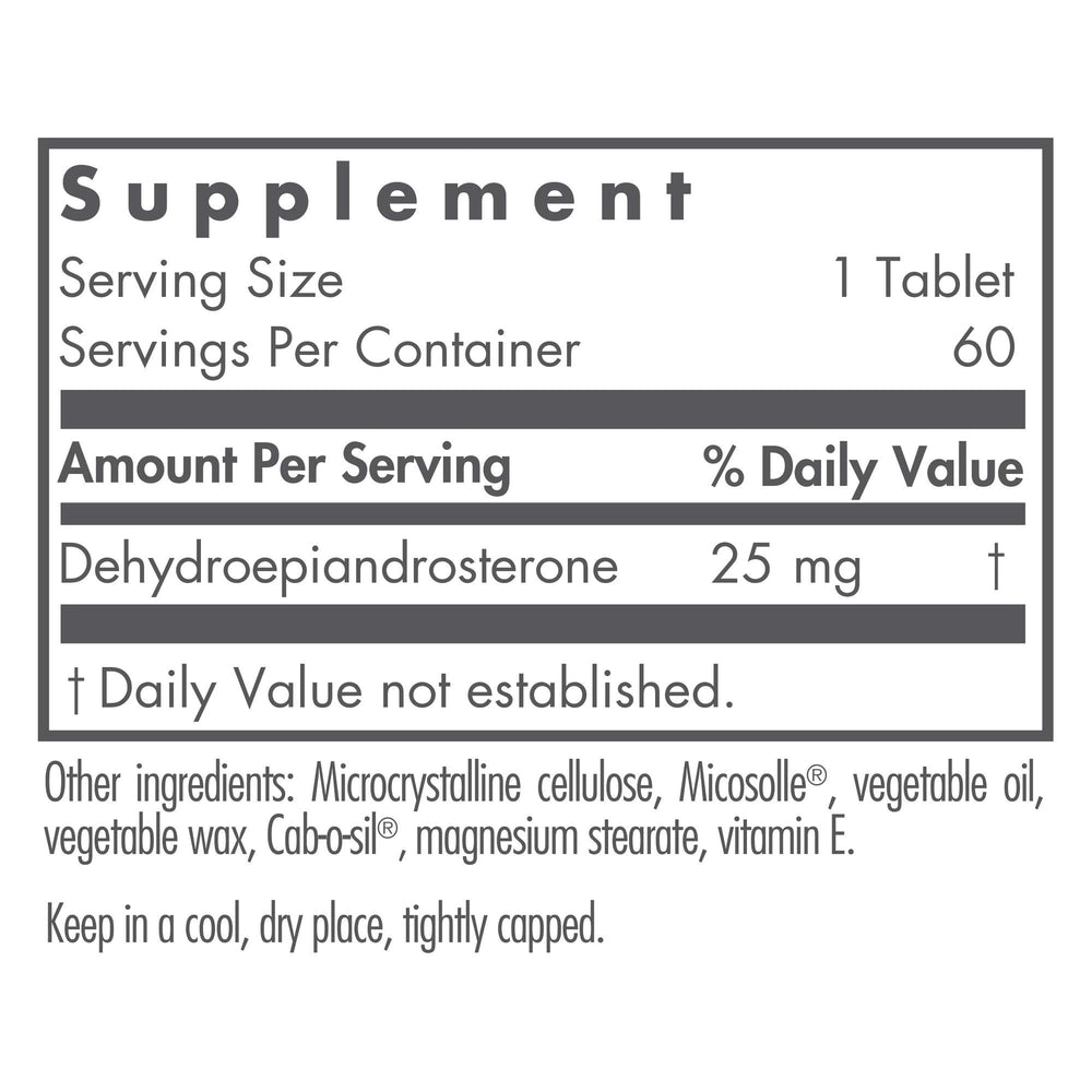 Close-up of scored Nutricology DHEA 25mg tablet