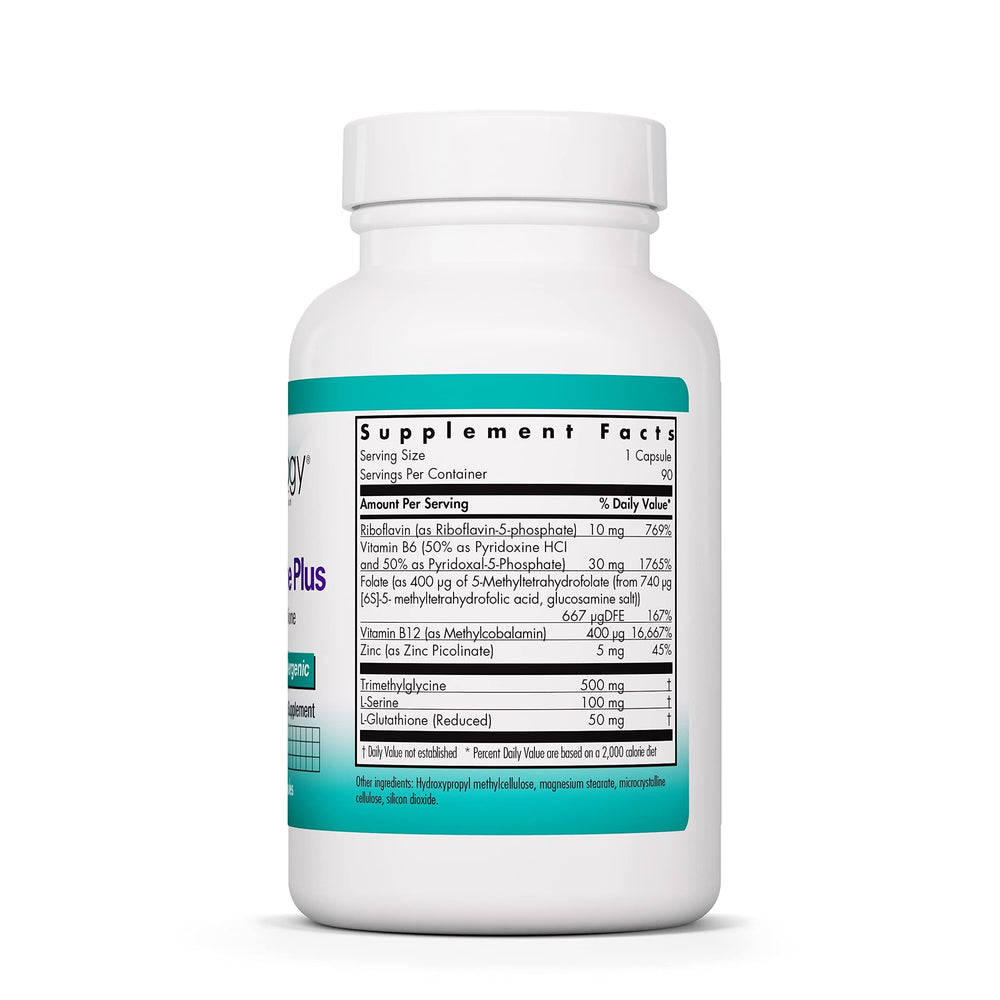 Close-up of Nutricology Homocysteine Plus bottle label