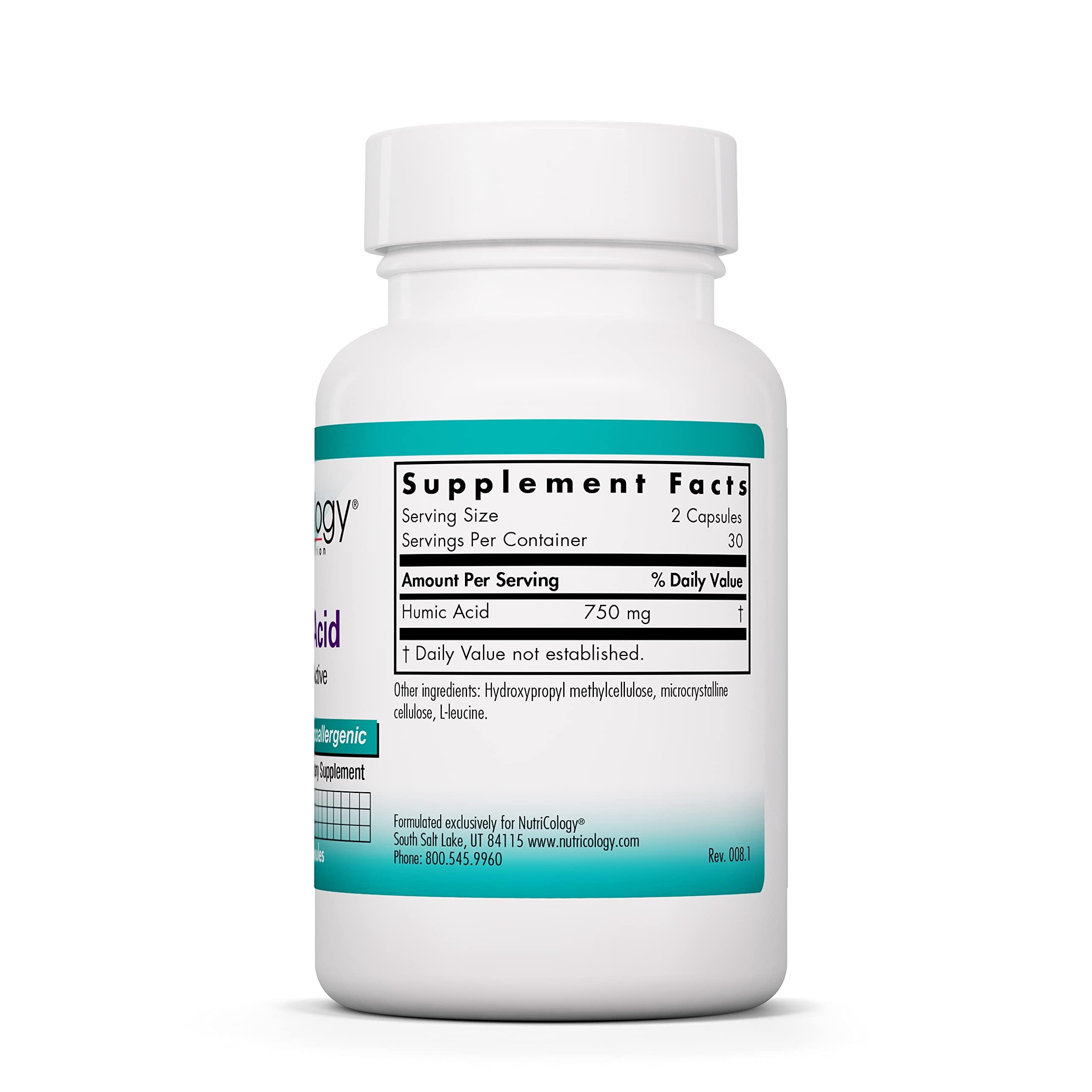 Front view of Nutricology Humic Acid supplement bottle