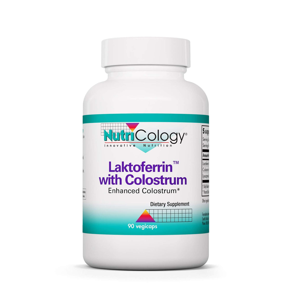 Nutricology Laktoferrin with Colostrum supplement bottle – 90 count