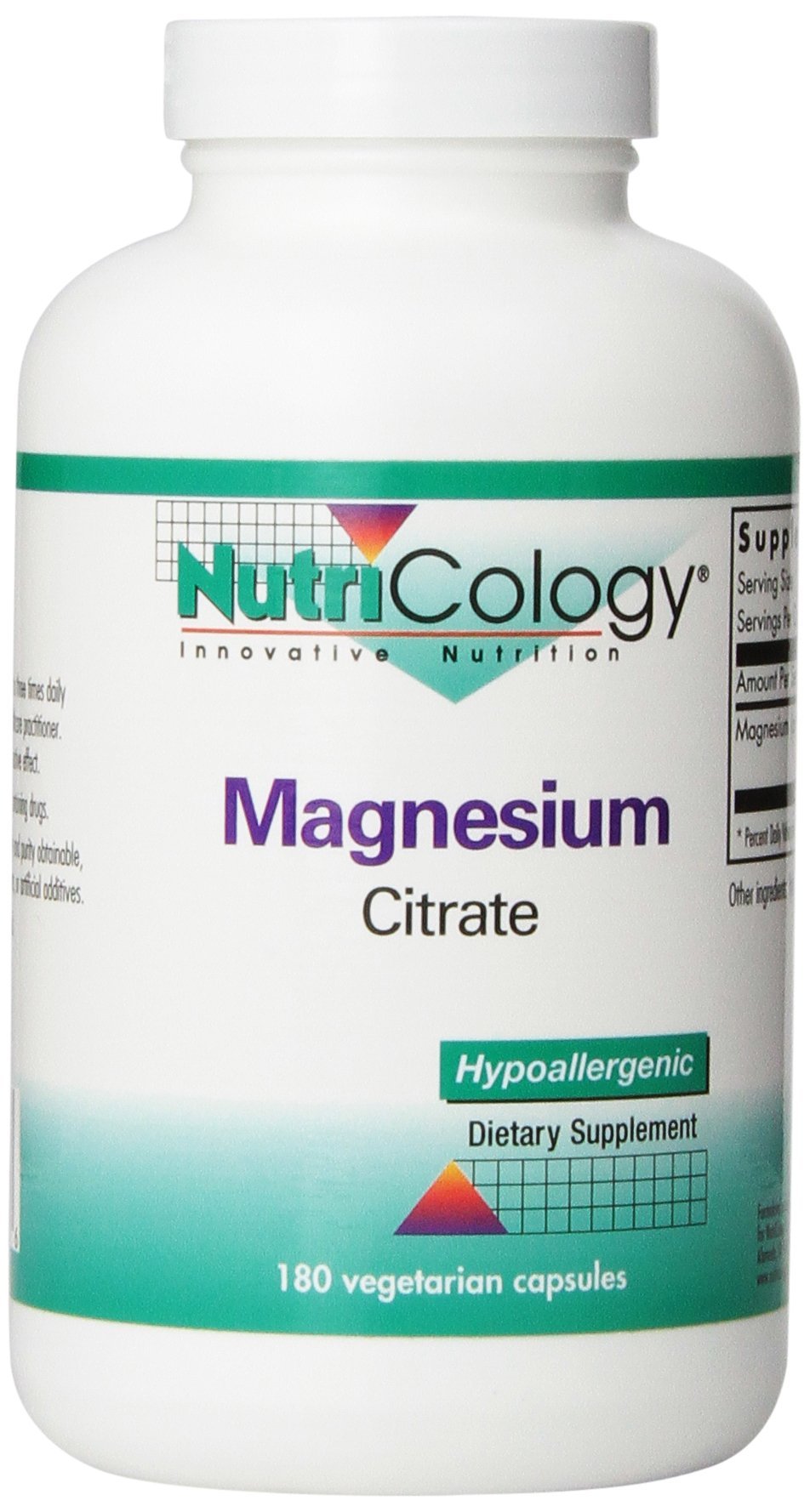 Nutricology Magnesium Citrate bottle label — 180 count (image 1)