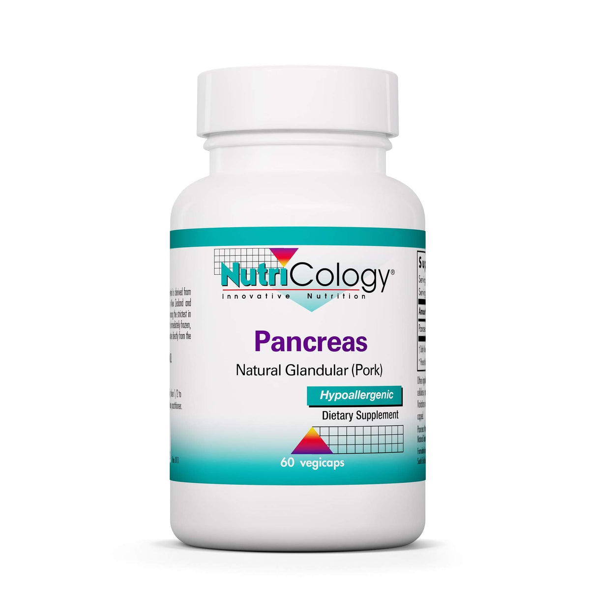 Nutricology Pancreas Pork 425mg supplement bottle label