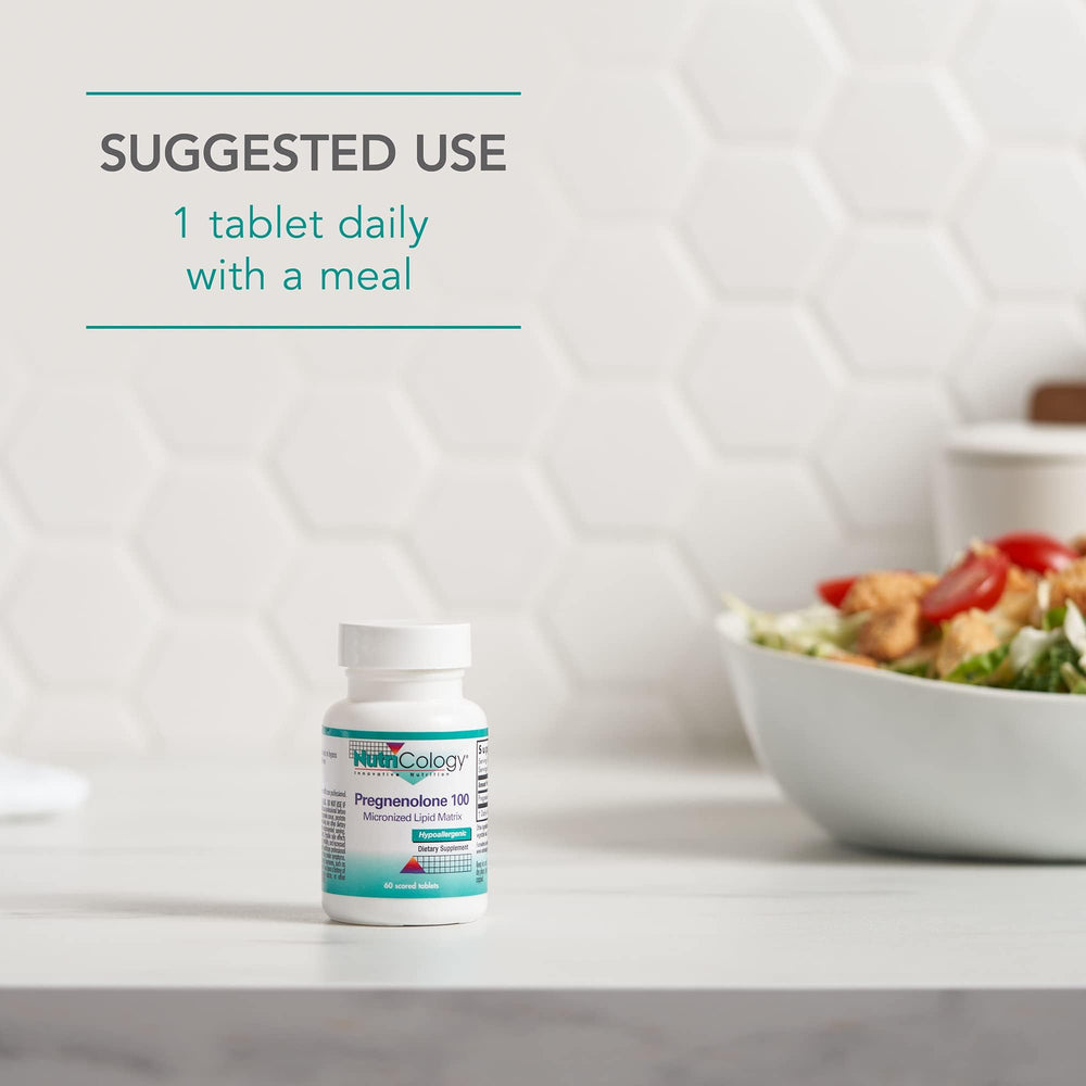 Suggested use image showing daily tablet with meal