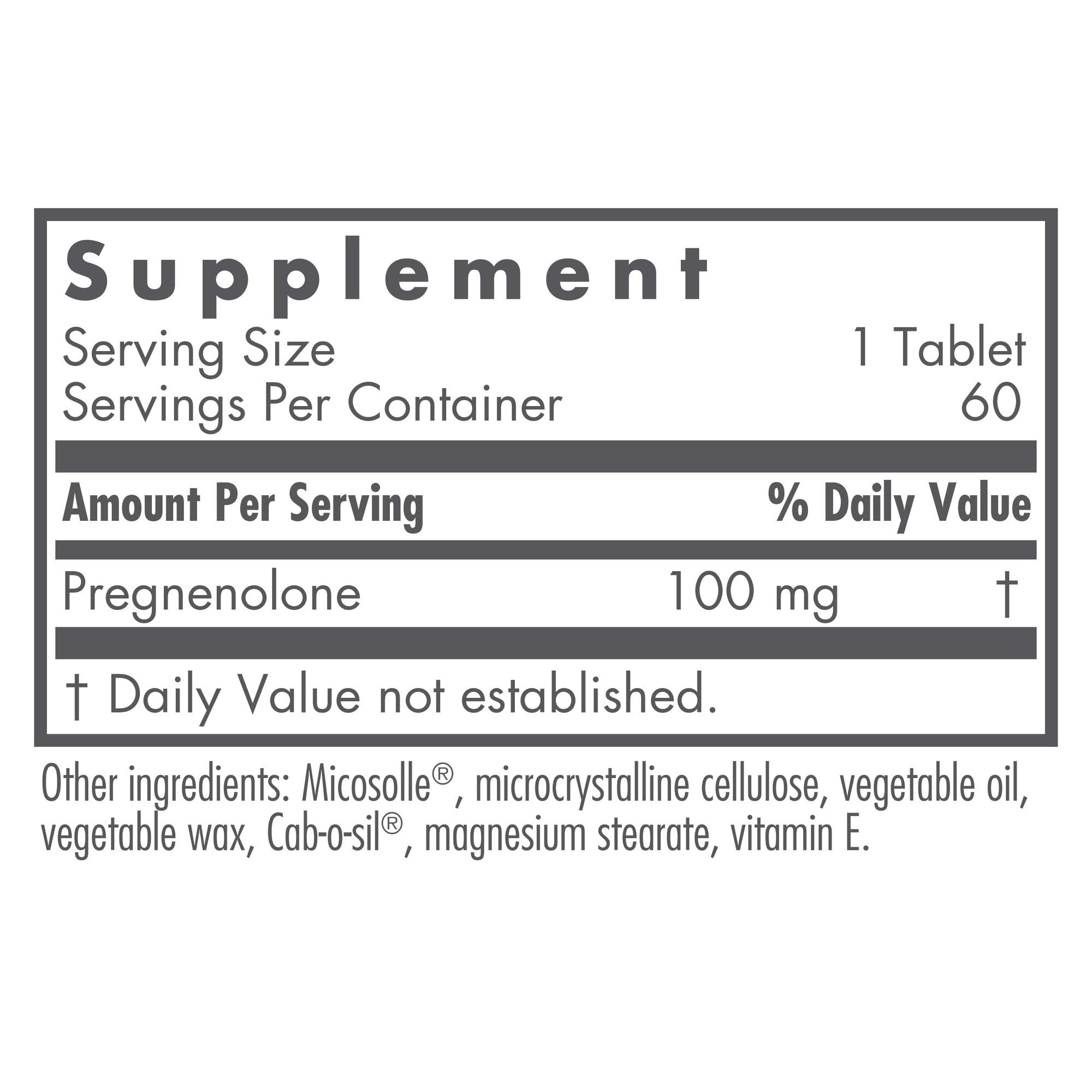 Close-up of 100 mg pregnenolone tablets