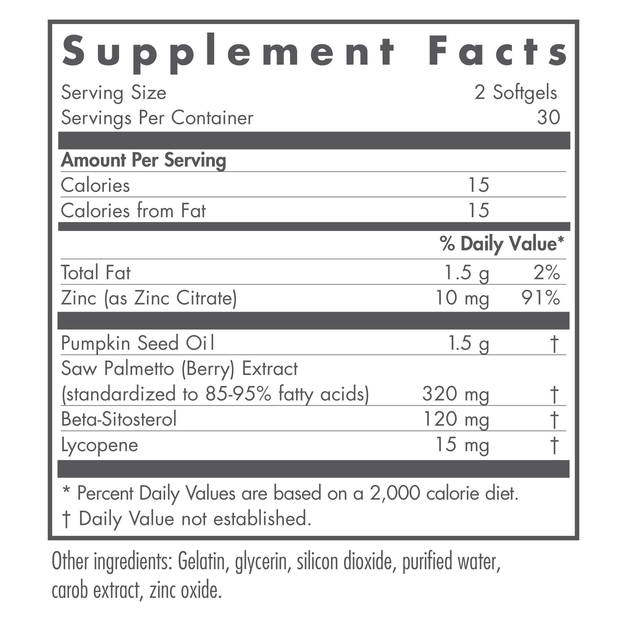 Bottle label for Nutricology Saw Palmetto Complex Softgels