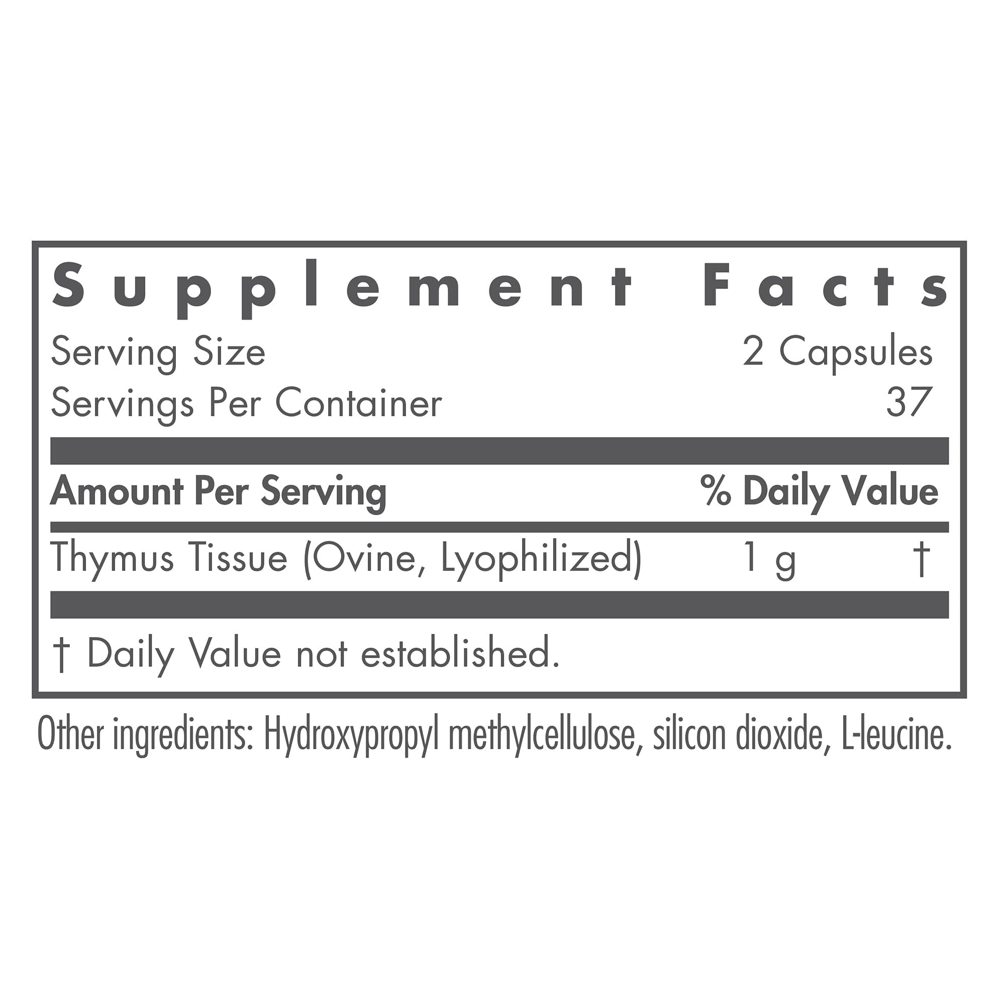 Close-up of Nutricology Thymus Glandular label showing 1000mg