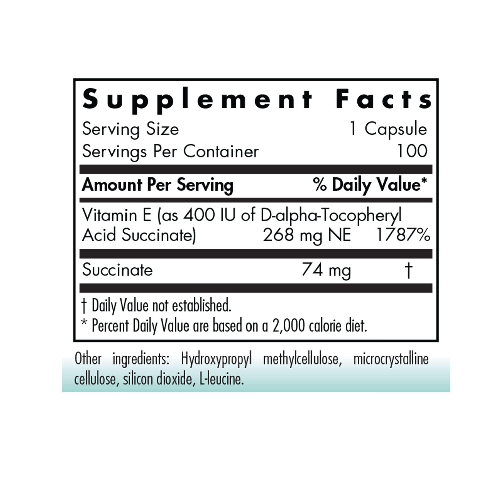 Vitamin E Succinate 400 IU bottle label – Nutricology