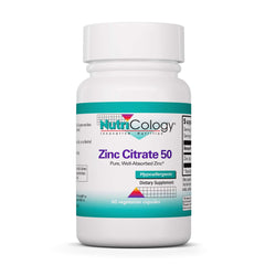 Nutricology Zinc Citrate Supplement bottle with 60 vegetarian capsules