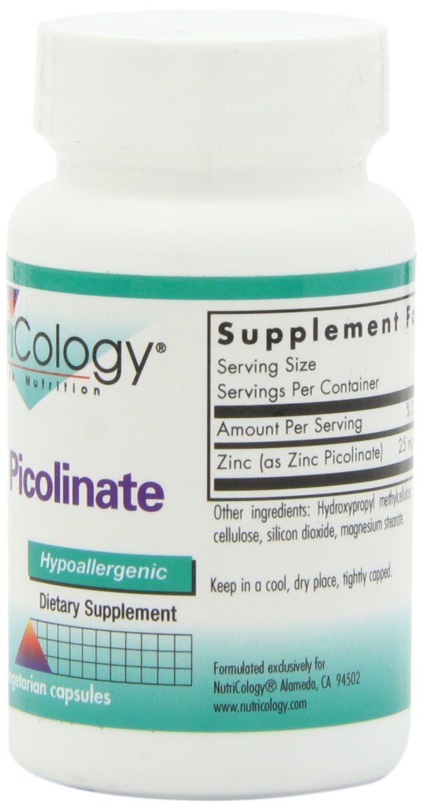 Nutrition label showing 25 mg zinc per vegetarian capsule